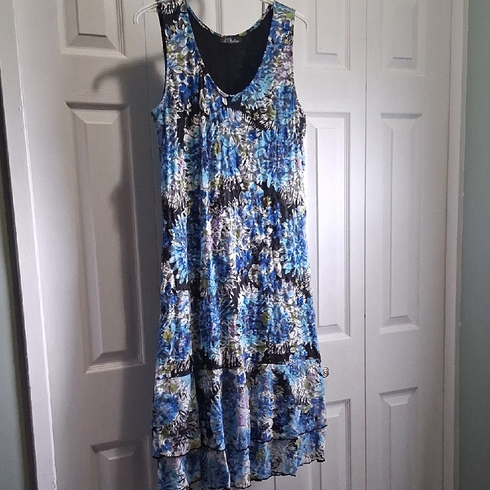 Blue and White Tiered Ruffled Midi Sundress